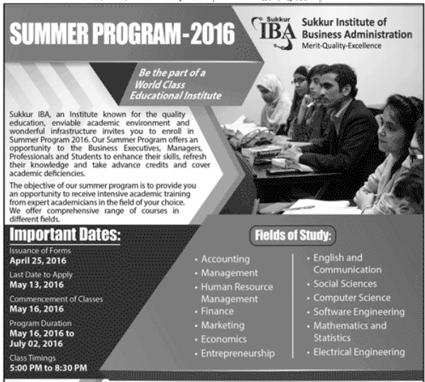 IBA Sukkur Summer Programs 2019 Admission Form Download Online