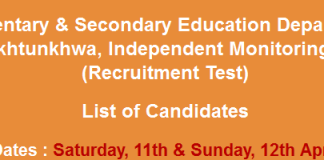 IMU Education Department KPK NTS Test Result 2015