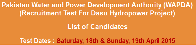 WAPDA NTS Test Result For Dasu Hydropower Project 2015 Answer Keys