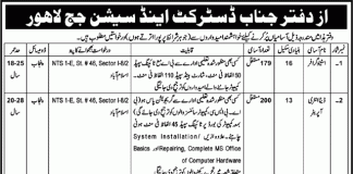 NTS Form For District and session court Lahore jobs 2015 Download Online