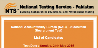 National Accountability Bureau NAB Karachi NTS Test Result 2015