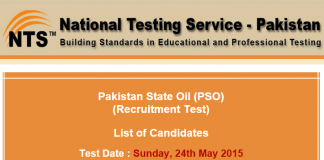 Pakistan State Oil PSO NTS Test Result 2015 Management Trainee Engineers