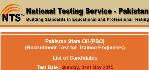 Pakistan State Oil PSO NTS Test Result 2015 Management Trainee Engineers