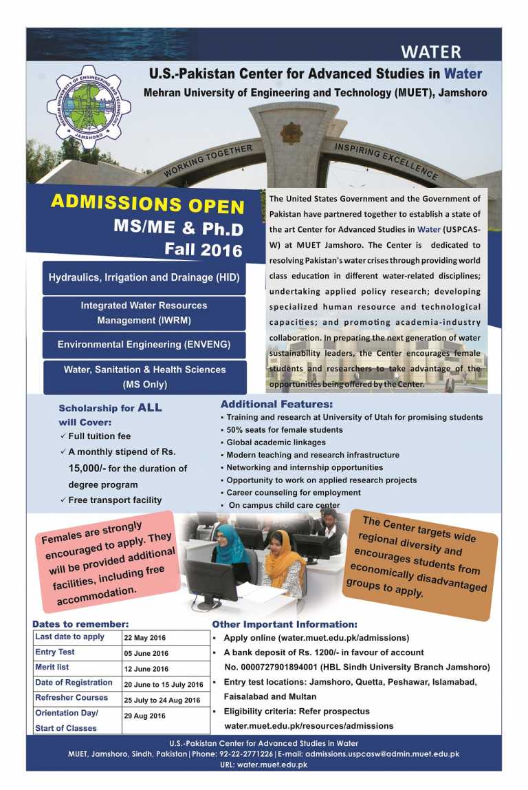 Mehran University MUET PhD, Masters Admission 2025