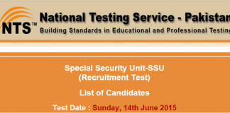 SSU NTS Test Result 2015 Karachi Special Security Unit Sindh Police