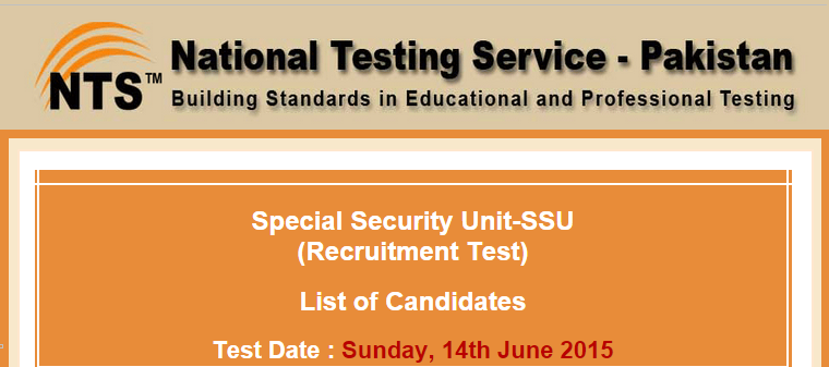 SSU NTS Test Result 2015 Karachi Special Security Unit Sindh Police