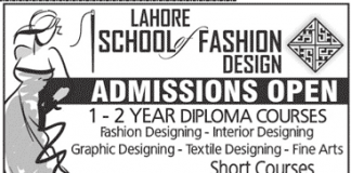 Lahore School of Fashion Design Short Courses Admission 2017