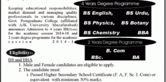 Government Postgraduate College Charsadda Bsc Admission 2018