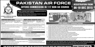 Female Join PAF Commission In 117 Non GD Course 2015-16 Online Registration Form