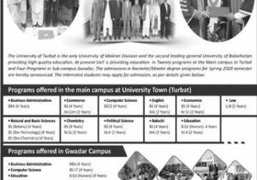 University of Turbat Balochistan Admission 2020