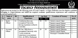 Gilgit Baltistan Secretariat LG&RD Jobs 2016 Application Form Date Advertisement
