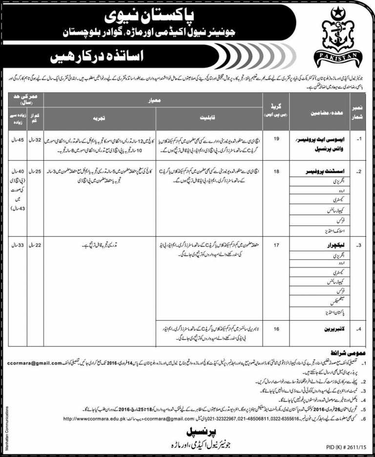 Join Pakistan NAVY Jobs 2016 As Professor Principal, Lecturer Apply Online Date