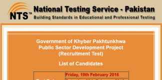 KPK Public Sector Development Project Jobs 2016 NTS Test Result, Answer Keys