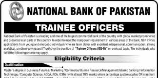 NBP Bank Trainee Officer Jobs 2016 OG 2 NTS Application Form Date, Eligibility