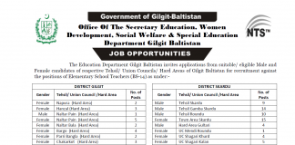 Education Department Gilgit Baltistan Teachers Jobs 2016 NTS Application Form