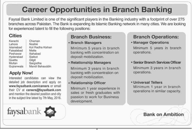 Faysal Bank Jobs 2016 Karachi, Lahore, Islamabad, Peshawar Apply Online