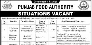 Punjab Food Authority Jobs 2016 Data Entry Operator, Driver NTS Application Form Date