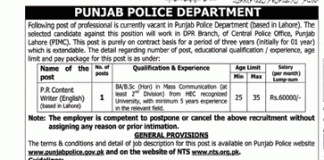Content Writer Jobs 2017 In Punjab Police Lahore NTS Application Form