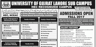 University of Gujrat Lahore Campus Admission 2017 Form BBA, BS, MBA, MS