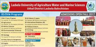 Lasbela University of Agriculture Admission 2017 Form, Date, Criteria