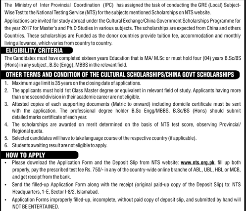 China Government Cultural Exchange Scholarship 2018 NTS Application Form