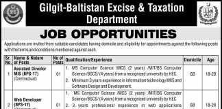Excise And Taxation Gilgit Baltistan Jobs 2016 NTS Application Form Download
