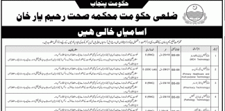 Health Department Rahim Yar Khan Jobs 2016 NTS Application Form, Last Date