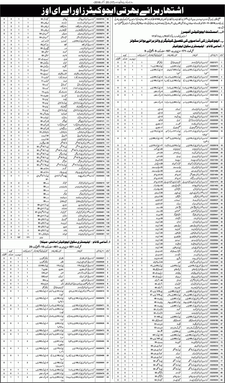 Jhang Educators And AEOs Jobs 2016 Application Form, October Advertisement
