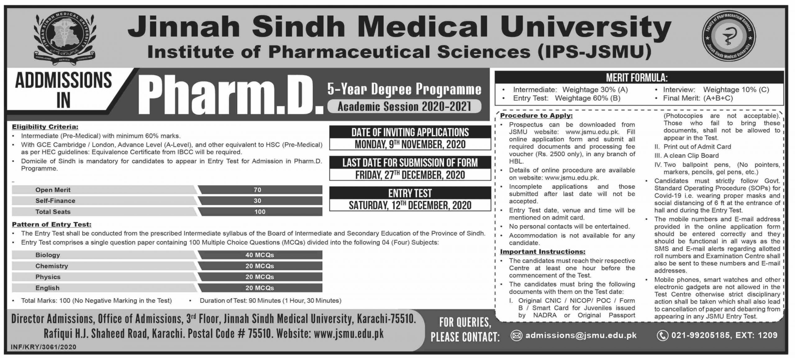 jinnah-sindh-medical-university-karachi-pharm-d-admission-2023