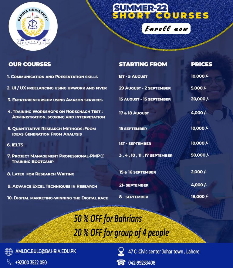 Bahria University BU Short Courses Admissions 2023