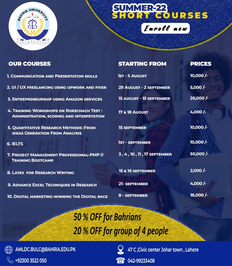 Bahria University BU Short Courses Admissions 2024 Apply Online