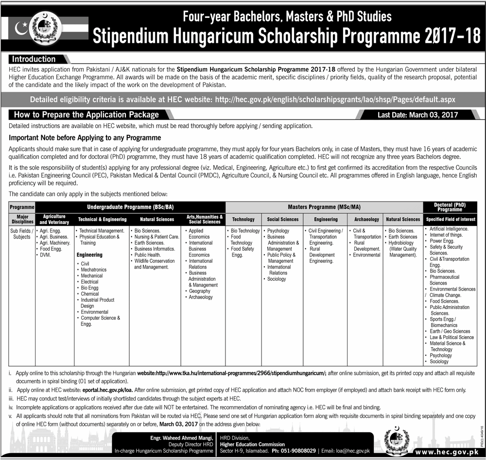 Stipendium Hungarian Scholarship Programme 2017-2018 Apply Online Form Date