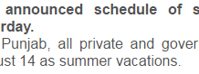 Summer Vacations in Punjab 2017 Government, Private Schools Holidays