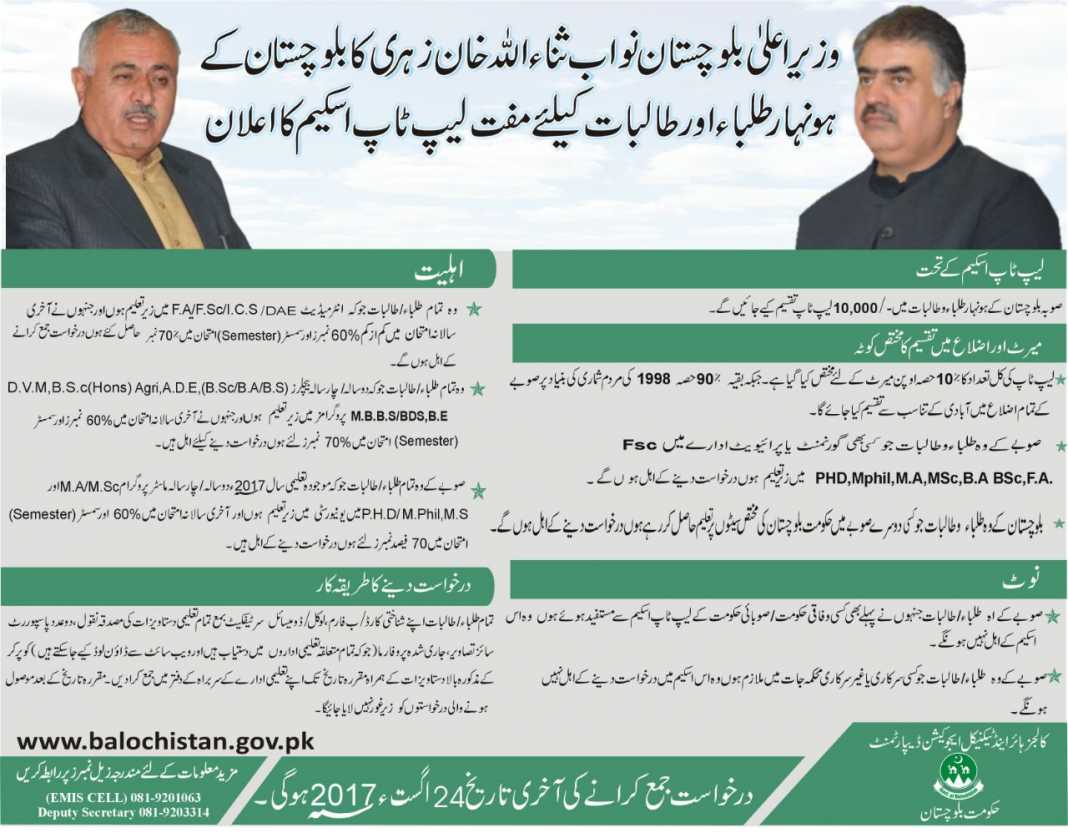 CM Balochistan Laptop Scheme 2017 Application Form, How To Apply ...