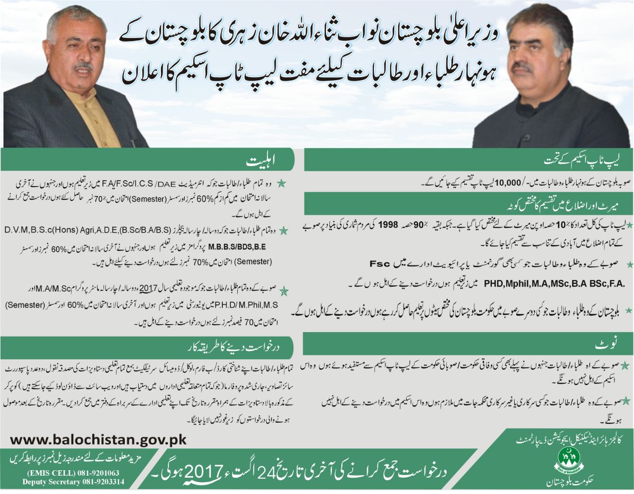 CM Balochistan Laptop Scheme 2017 Application Form, How To Apply Registration