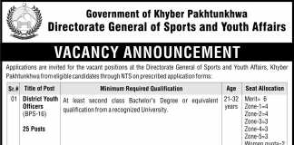 Directorate General of Sports & Youth Affairs KPK Jobs 2017 NTS Form Online