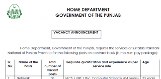 Home Department Punjab Jobs 2017 NTS Application Form Download