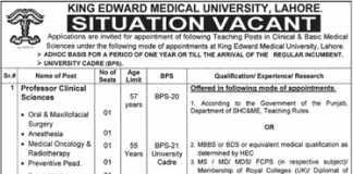 King Edward Medical University Jobs 2017 KEMU Application Form