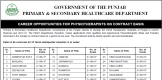 NTS Physiotherapist Jobs in Pakistan 2017 Application Form Primary And Secondary Healthcare Department