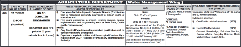 Agriculture Department Punjab Jobs 2025 Application Form, Last Date