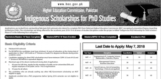 HEC Indigenous Scholarship For Phd 2018 Application Form, Result, Merit List