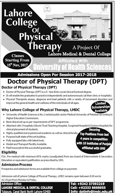 Lahore College Of Physical Therapy Admissions 2025