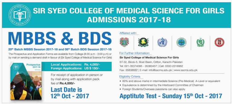 Sir Syed Medical College Admission 2017