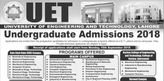 UET Kala Shah Kaku KSK Admission 2018