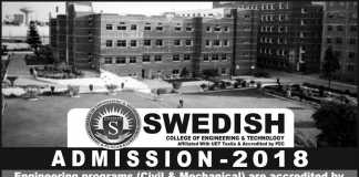 Swedish College Of Engineering And Technology Wah Cantt Admission 2018
