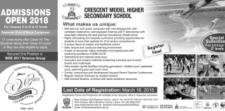 Crescent Model Higher Secondary School Admission 2018