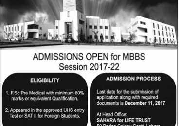Sahara Medical College Narowal Admission 2018-2019