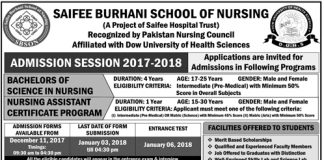 Saifee Burhani School Of Nursing Admission 2018 Form Last Date Entry Test