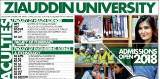 Ziauddin University Pharm D Admissions 2018 Form, Last Date