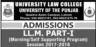 Punjab University LLM Admission 2019 Form